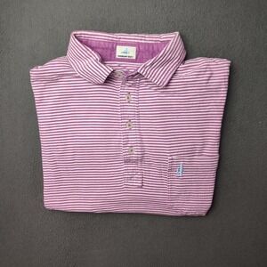 johnnie-O Polo Shirt Mens Medium Purple White Striped Hangin Out 100% Cotton